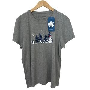 Life‎ is Good Womens Crusher Tee XL Gray Snowman Landscape Winter Cotton Shirt